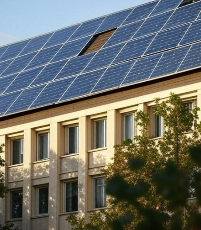 Building with solar panels on roof